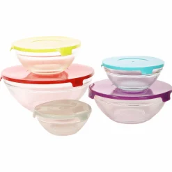 Conservation Et Rangement|COOK KEEN 5 bols en verre avec couvercles en plastique