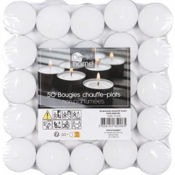 Bougies|DECLIC HOME 50 bougies chauffe plat blanche sans parfum
