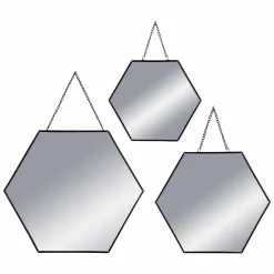 Décorations Murales|ATMOSPHERA 3 miroirs hexagonaux noir + chaine