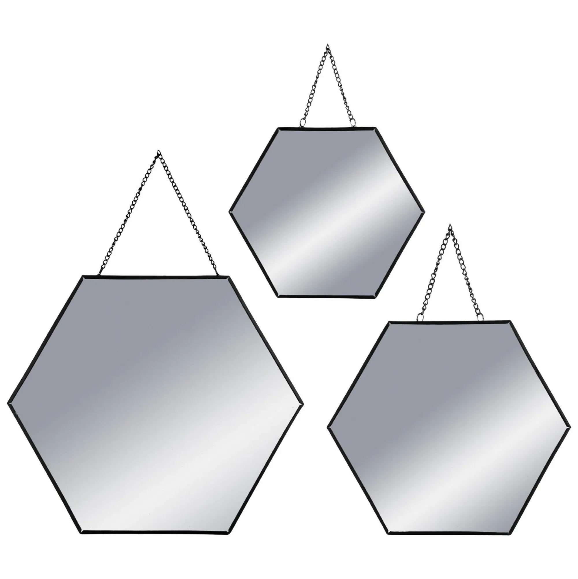 Décorations Murales|ATMOSPHERA 3 miroirs hexagonaux noir + chaine
