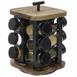 Vaisselle Et Service|COOK KEEN 12 pots à épices en verre avec support en acacia
