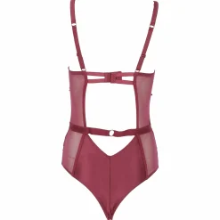 Lingerie Et Vêtements De Nuit|LA CITY Body coque dentelle et satin cassis Rouge