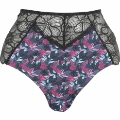 Lingerie Et Vêtements De Nuit|SEDUCCIA Culotte en dentelle fleurie noire et e Bleu