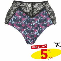 Lingerie Et Vêtements De Nuit|SEDUCCIA Culotte en dentelle fleurie noire et e Bleu