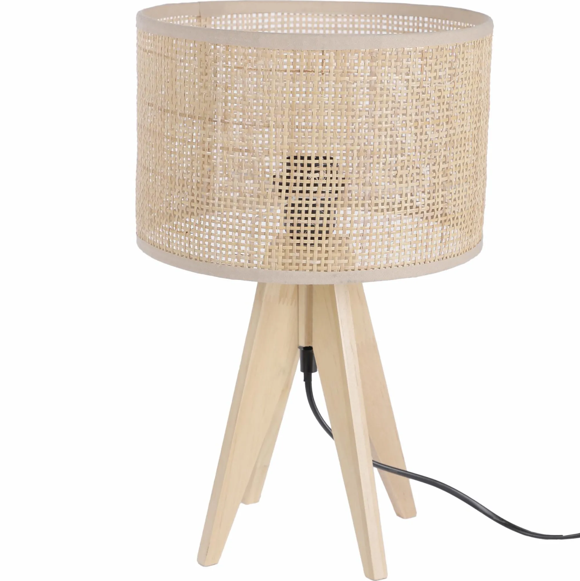 Luminaires|DECLIC HOME Lampe de table socle en pin abat jour en rotin