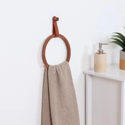 Salle De Bain Et Wc|Stokomani Porte serviette rond en bambou et lanière en cuir terracotta