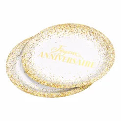 Vaisselle Jetable|Pique-Nique Et Camping|Stokomani Set de 6 assiettes en carton "Joyeux anniversaire" gold 23 cm