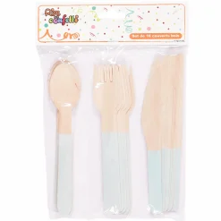 Vaisselle Jetable|Pique-Nique Et Camping|Stokomani Set de 18 couverts en bois bleu