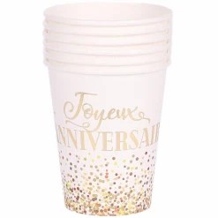 Vaisselle Jetable|Pique-Nique Et Camping|Stokomani Set de 6 gobelets en carton "Joyeux anniversaire" Gold